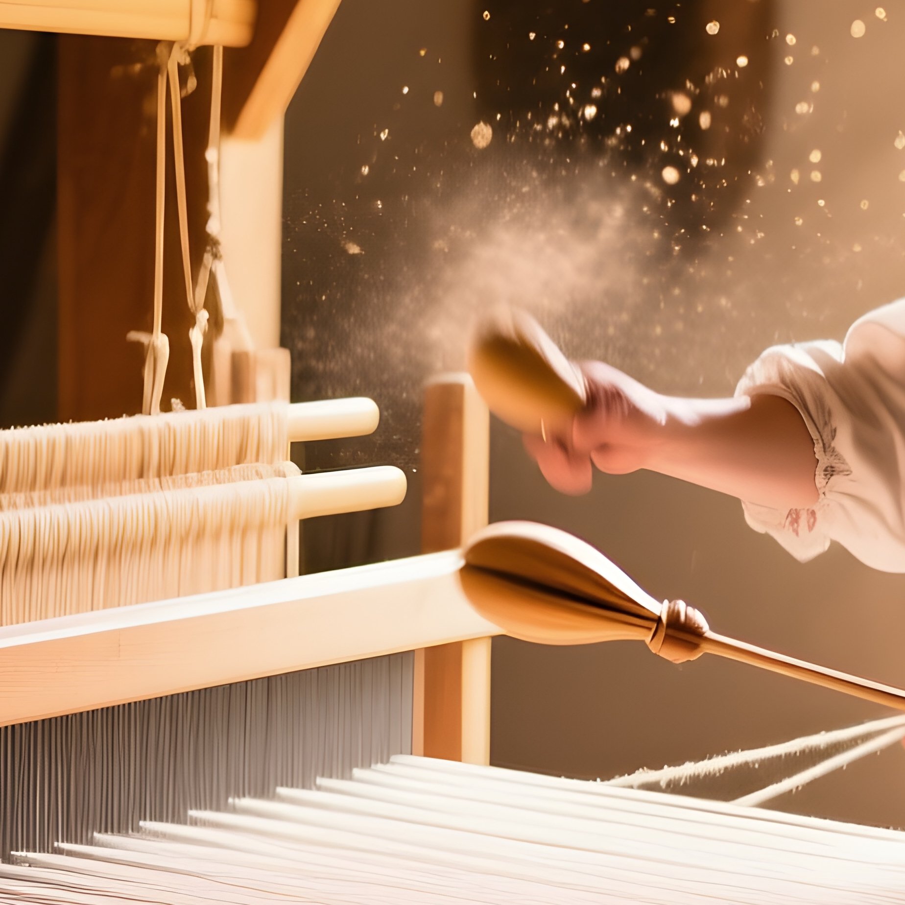 The Loom A Giant Wooden Treadle Loom In A Cottage A Weaver Throws The Shuttle Back And Forth - Full Resolution Quality Preview