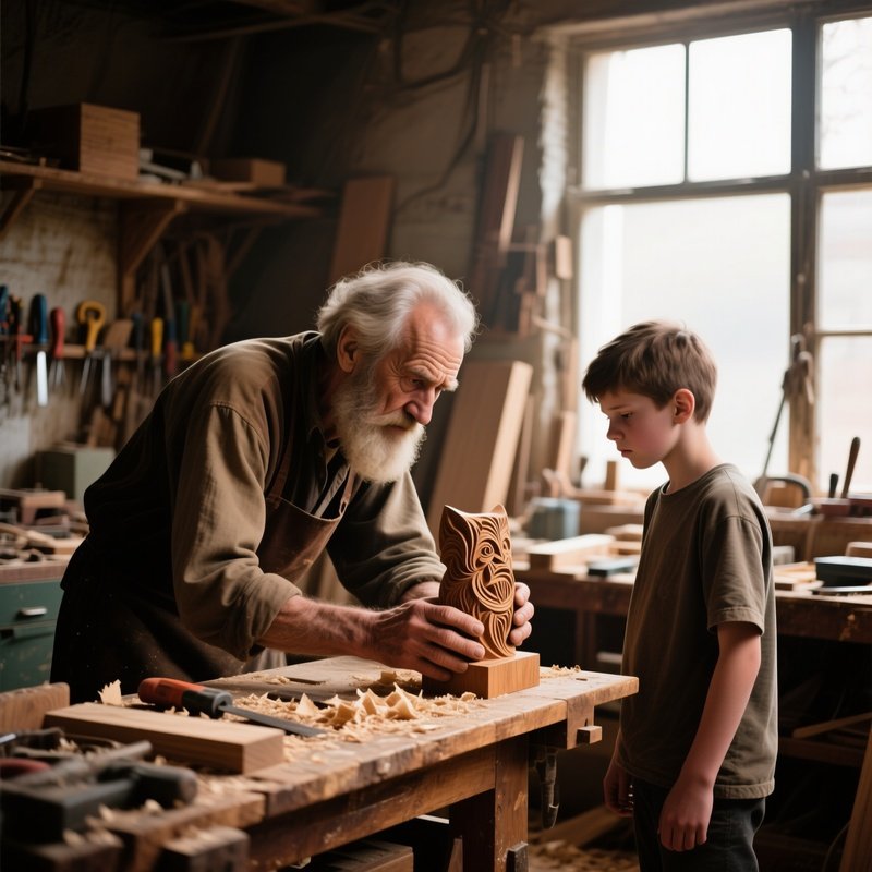 The Master An Old Master Craftsman Inspecting The Work Of His Apprentice With A Critical Eye