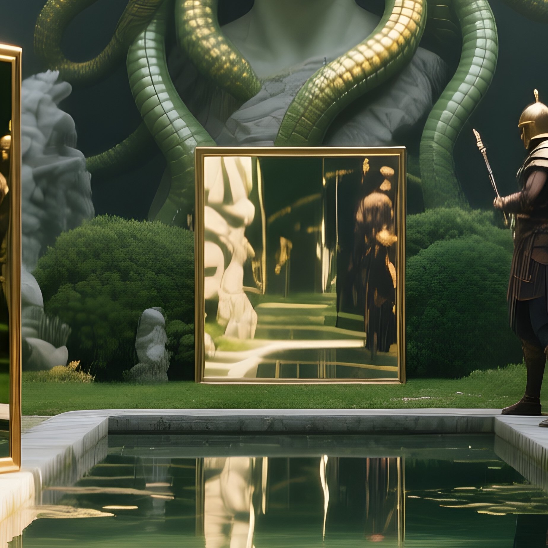 The Medusa S Lair Stone Statues Reflections - Full Resolution Quality Preview