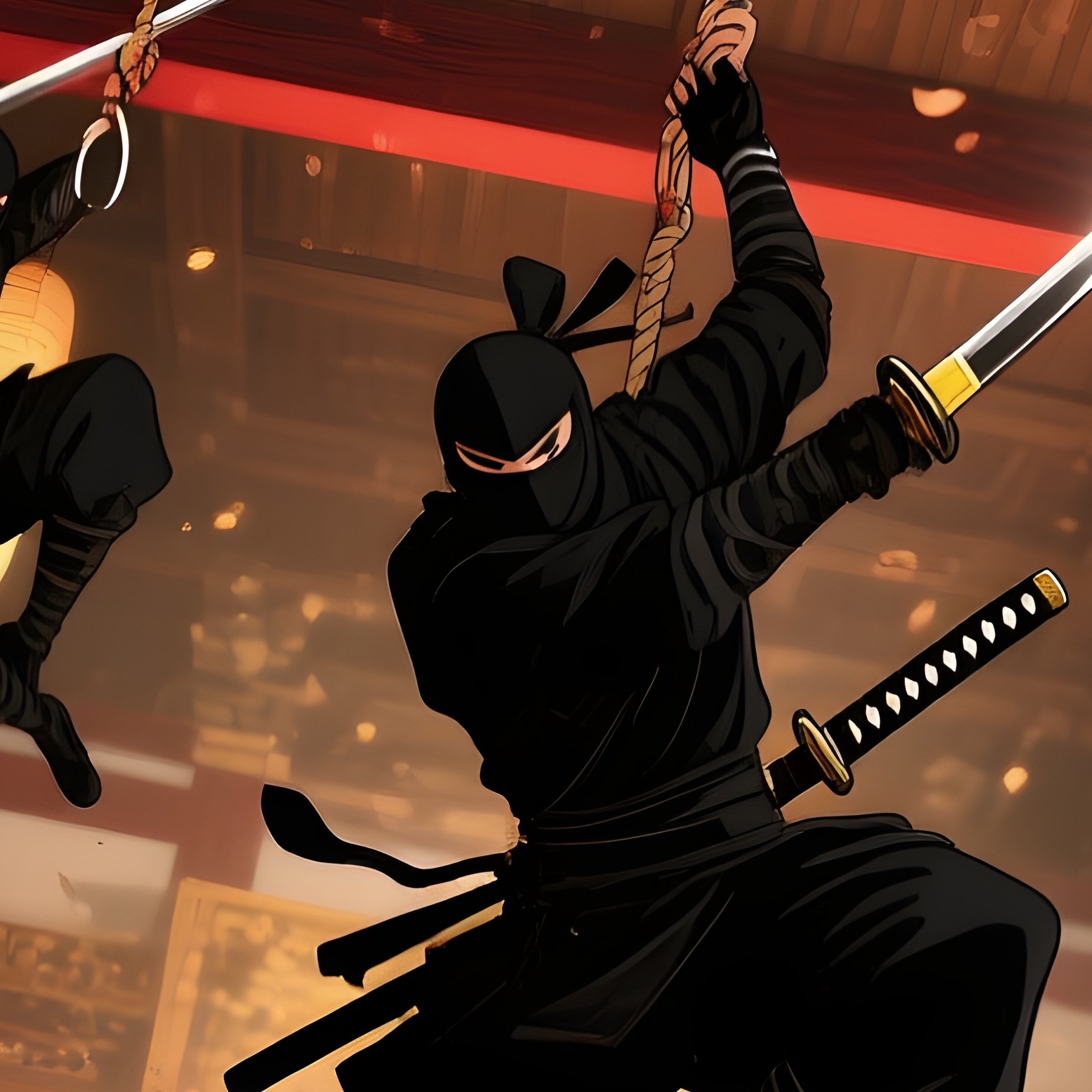 The Ninja Infiltration Assassins Dressed In Black Drop From The Ceiling Of The Shogun S Palace - Full Resolution Quality Preview