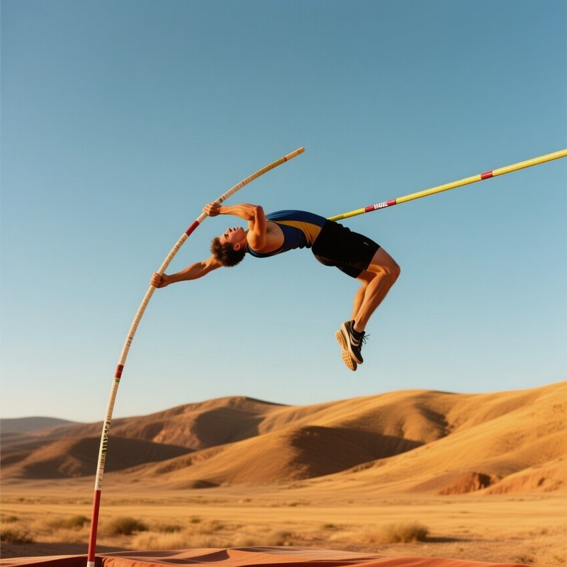 The Pole Vault Vaulter Hanging Mid Air Against Dry Golden Hills