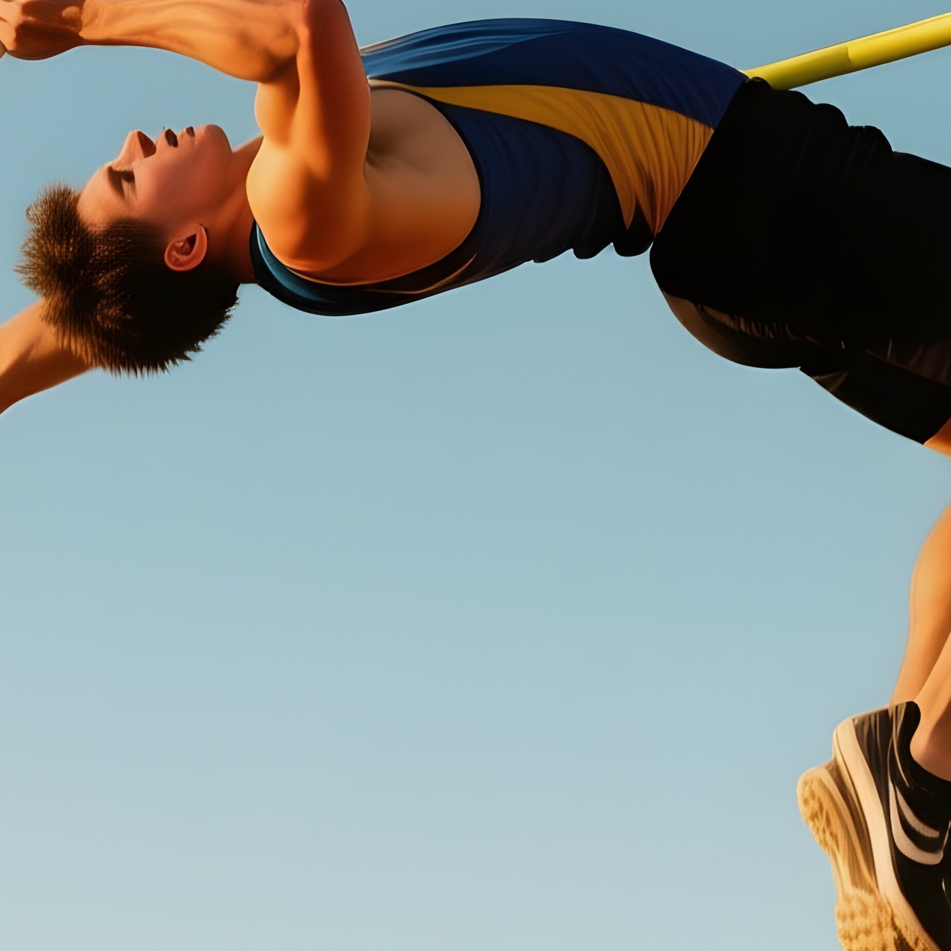 The Pole Vault Vaulter Hanging Mid Air Against Dry Golden Hills - Full Resolution Quality Preview