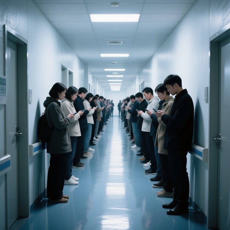 The Queue Long Line Waiting For Office To Open