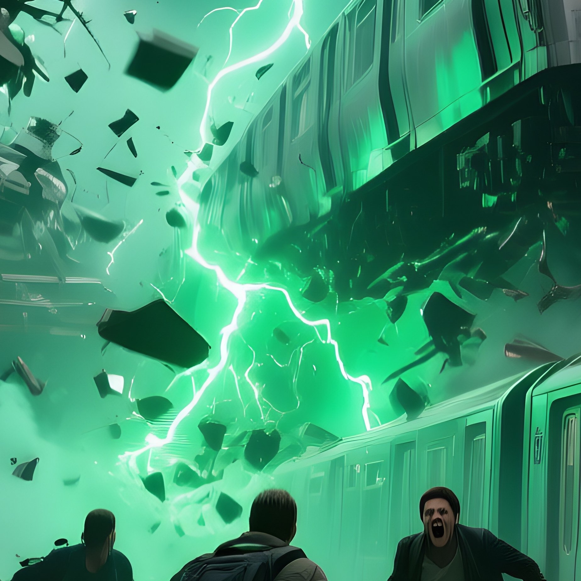 The Radioactive Storm Green Lightning Strikes Party Must Find Shelter In A Collapsing Subway - Full Resolution Quality Preview