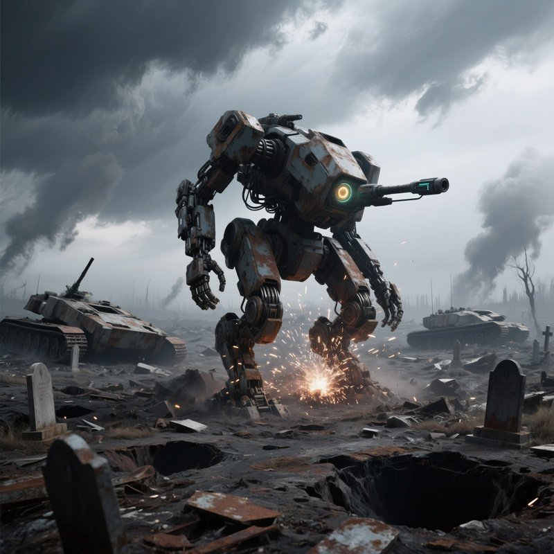 The Robot Graveyard Giant War Mechs Lie Dormant But One Is Waking Up