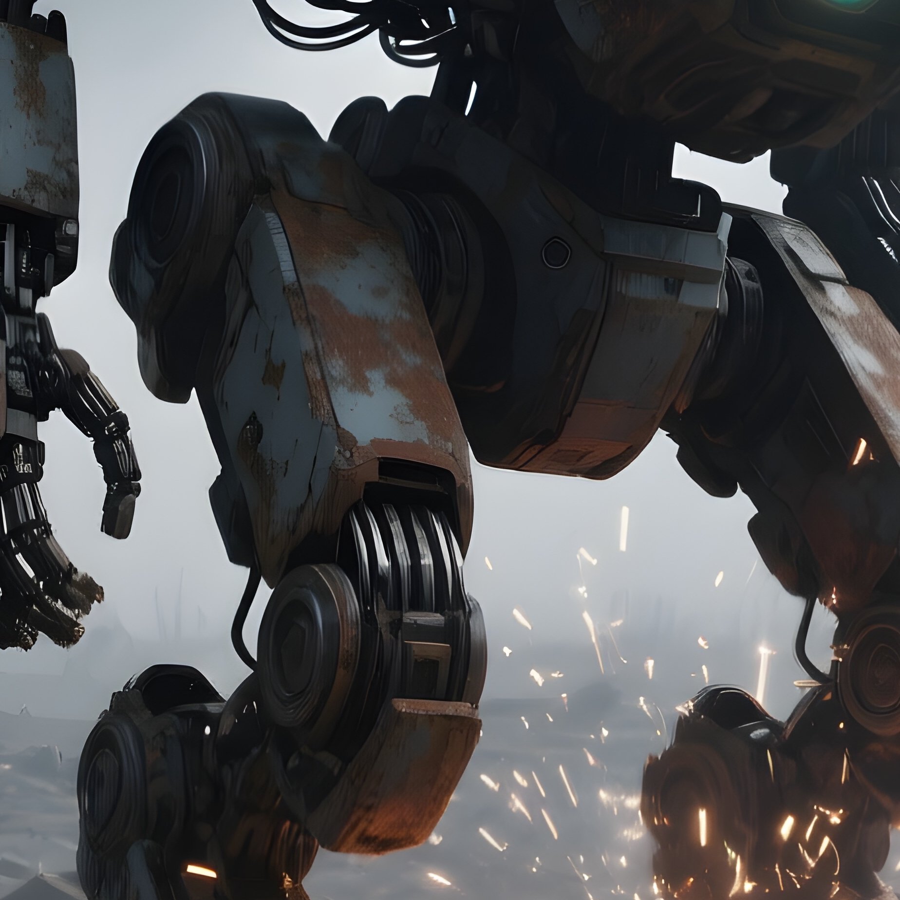 The Robot Graveyard Giant War Mechs Lie Dormant But One Is Waking Up - Full Resolution Quality Preview