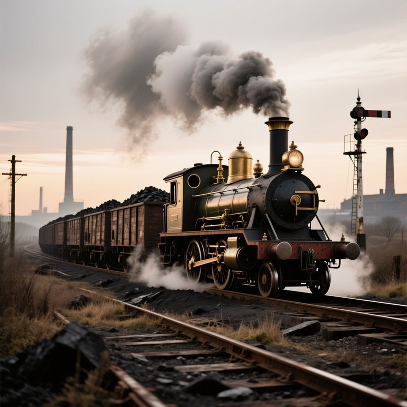 The Rocket Stephenson S Rocket Locomotive Pulling Wagons Of Coal On An Early Iron Track