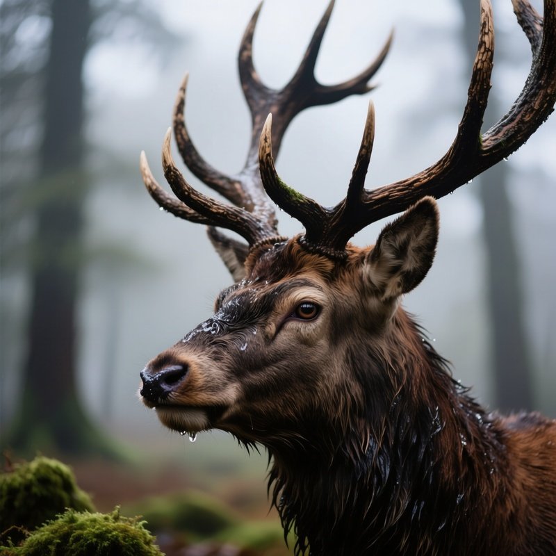 The Royal Twelve Pointer A Close Up Profile Of A Magnificent Royal Stag 12 Points Highlighting The Antler Texture And Wet Nose