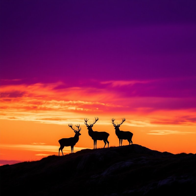 The Sentinels Three Stags On Ridge Sunset