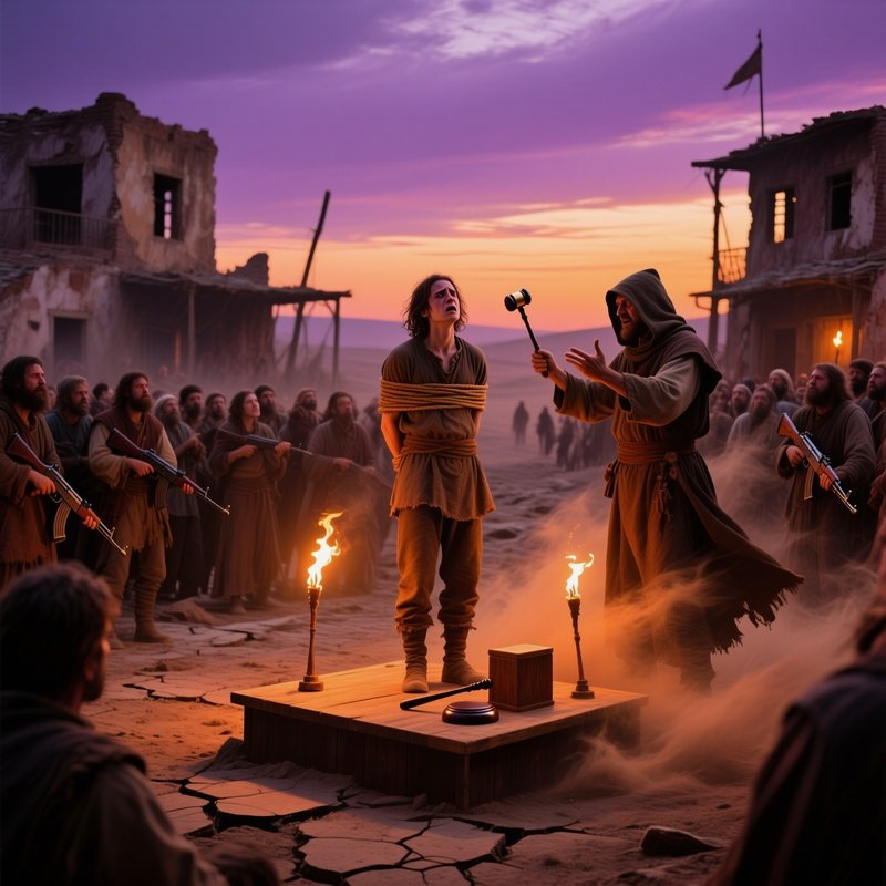 The Slave Market In A Wasteland Settlement The Party Sees A Friend Being Auctioned Off