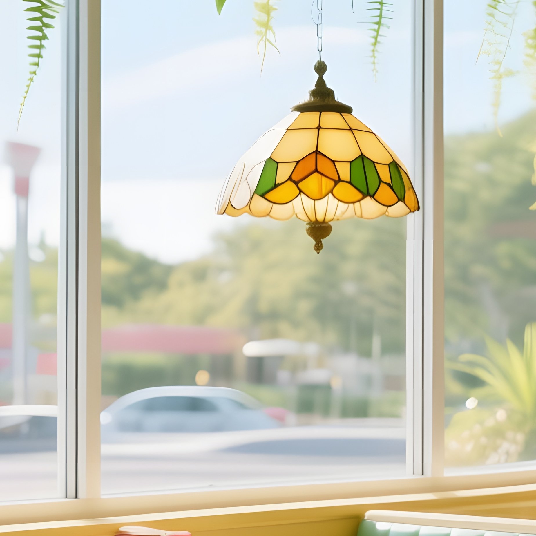 The Solarium A Sun Drenched Solarium Seating Area In A Wendys With Curved Glass Windows Hanging Fern Plants And Fake Tiffany Lamps Over The Tables - Full Resolution Quality Preview