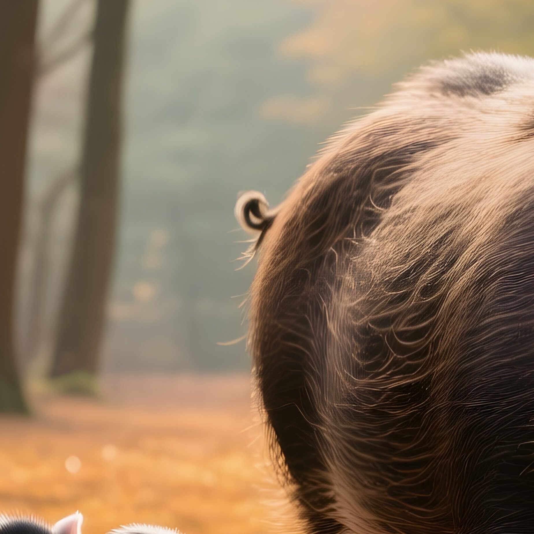 The Sounder In Autumn A Matriarch Sow Leading A Line Of Striped Piglets Through A Forest Floor Covered In Golden Beech Leaves - Full Resolution Quality Preview