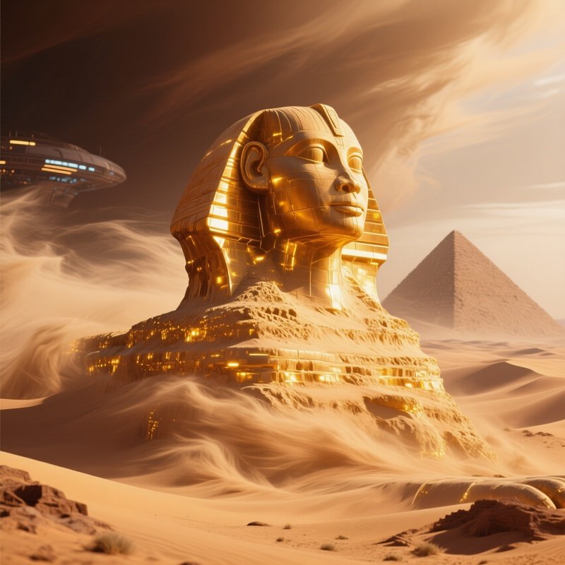 The Sphinx Covered In Soft Golden Sand After A Desert Windstorm