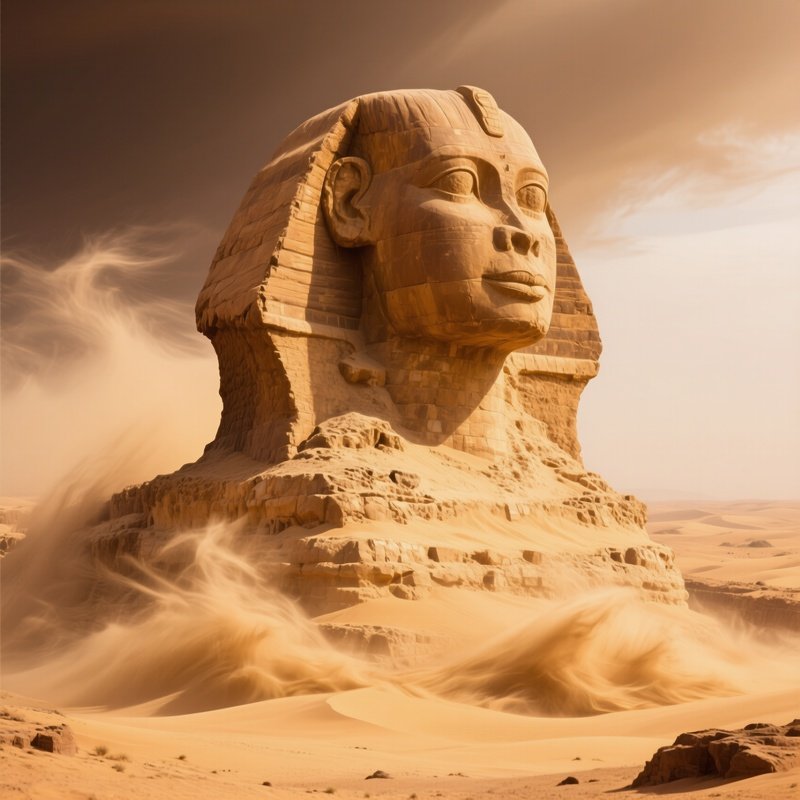 The Sphinx Covered In Soft Golden Sand After A Desert Windstorm