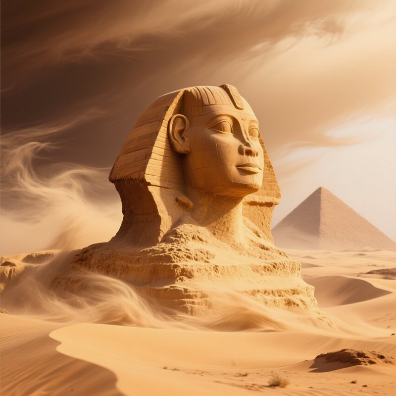 The Sphinx Covered In Soft Golden Sand After A Desert Windstorm