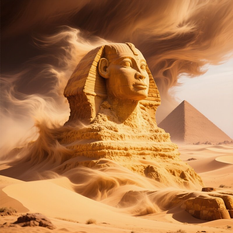 The Sphinx Covered In Soft Golden Sand After A Desert Windstorm