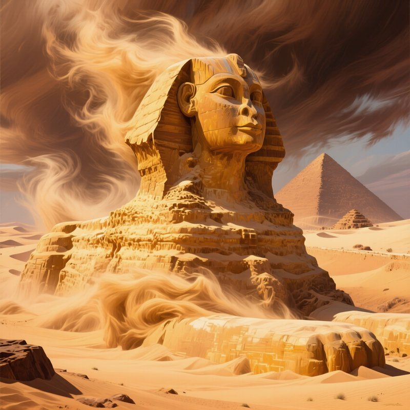 The Sphinx Covered In Soft Golden Sand After A Desert Windstorm