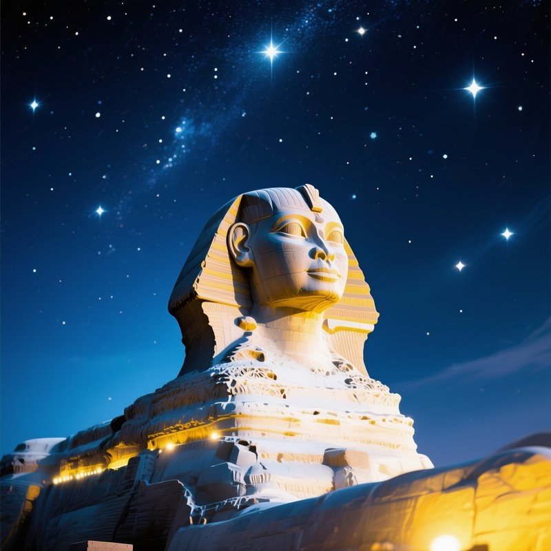The Sphinx Under A Starry Night Sky Illuminated By Soft Artificial Lights Digital Art