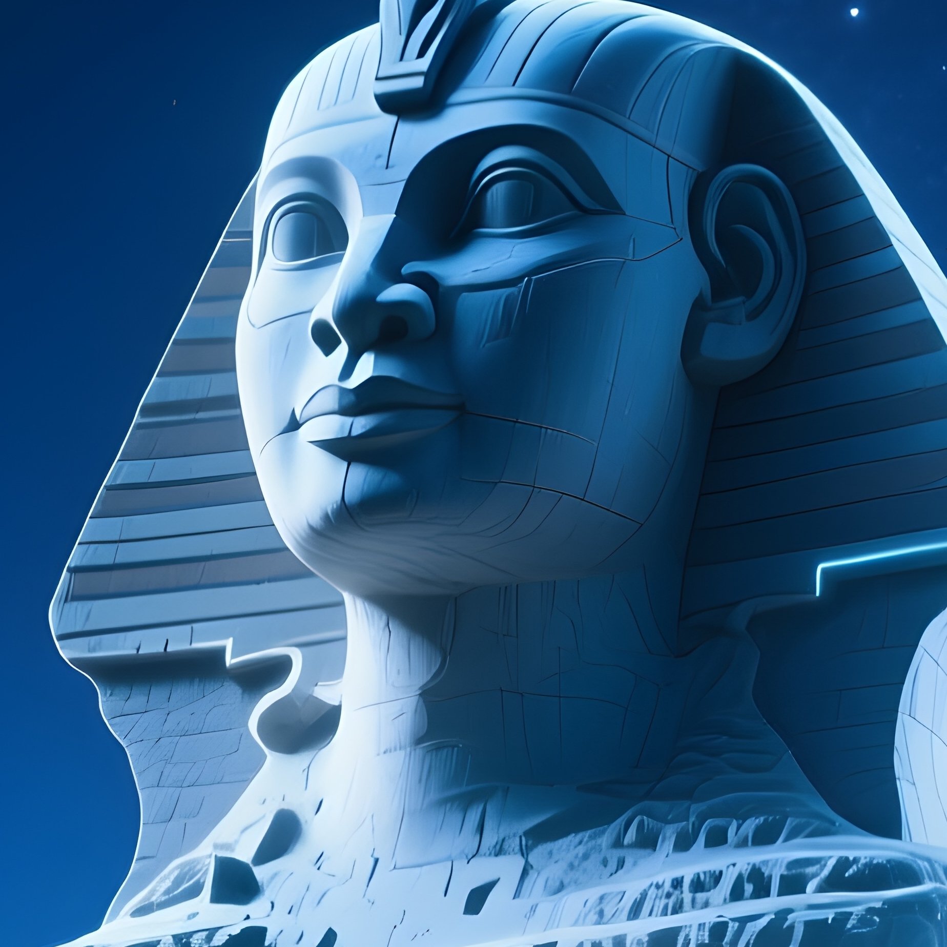 The Sphinx Under A Starry Night Sky Illuminated By Soft Artificial Lights Fantasy Science Fiction - Full Resolution Quality Preview
