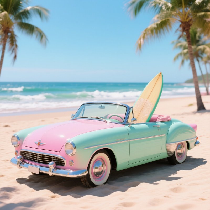 The Surf Bug Vintage Car With Surfboard