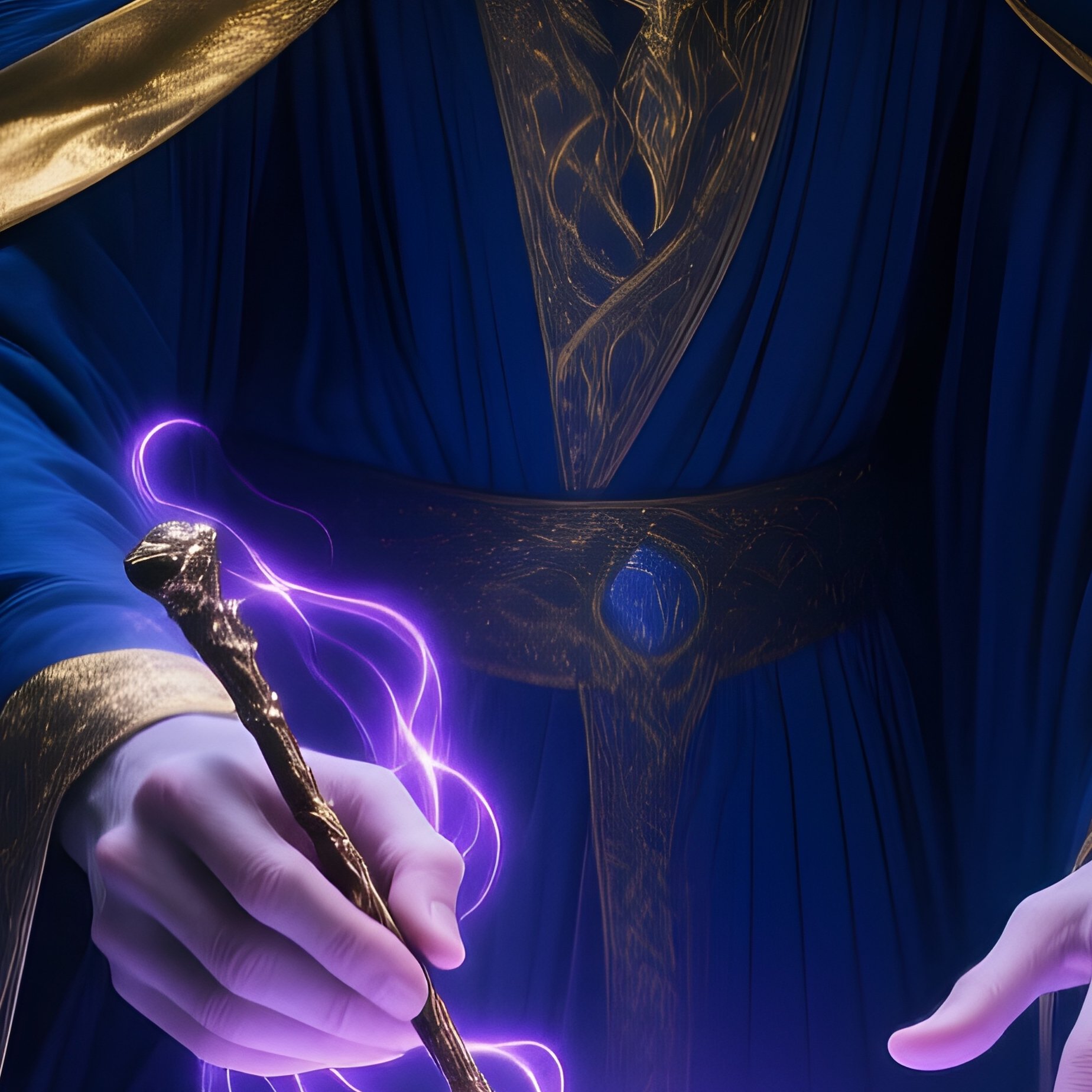 The Technomancer A Wizard In A Robe Using A Glowing Crystal Slate As A Tablet Tracing Runes To Upload A Spell - Full Resolution Quality Preview