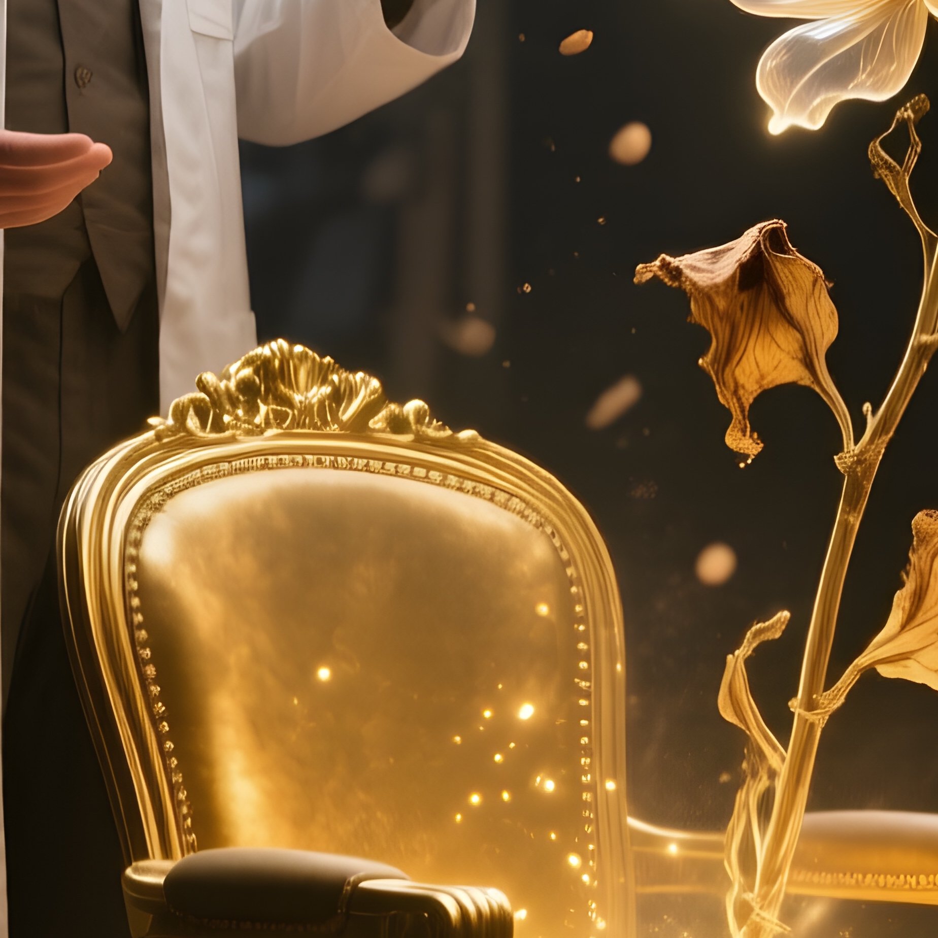 The Time Machine Brass Chair Disappears With Withered Flower - Full Resolution Quality Preview