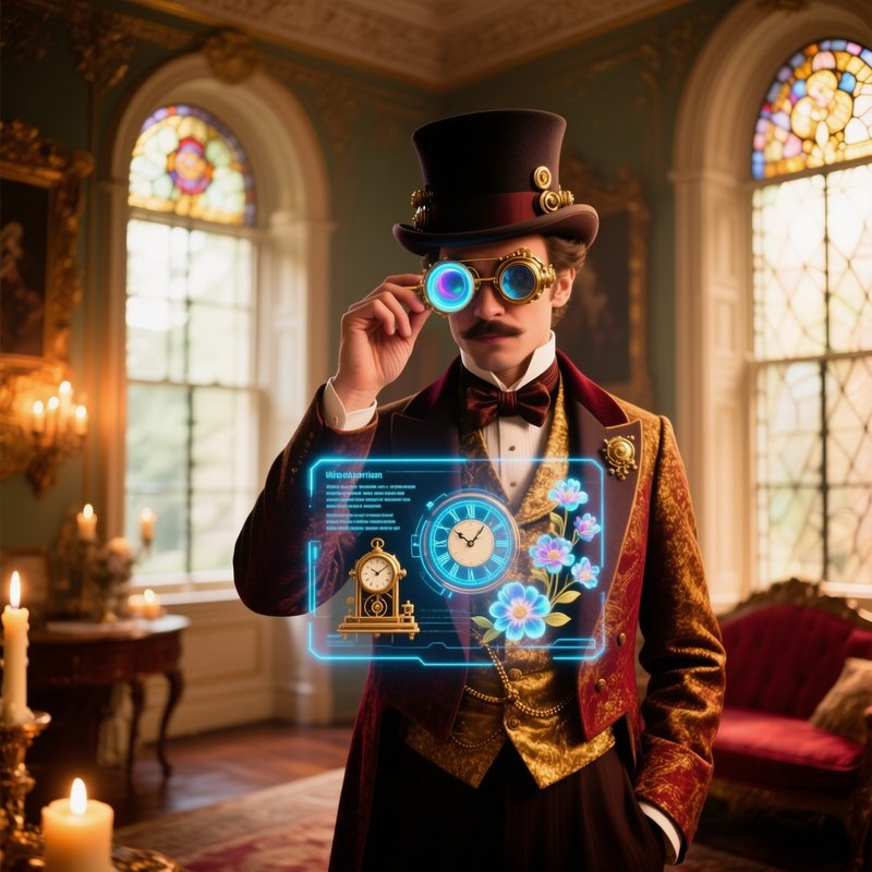 The Victorian Dandy Using A Monocle That Has An Augmented Reality Display