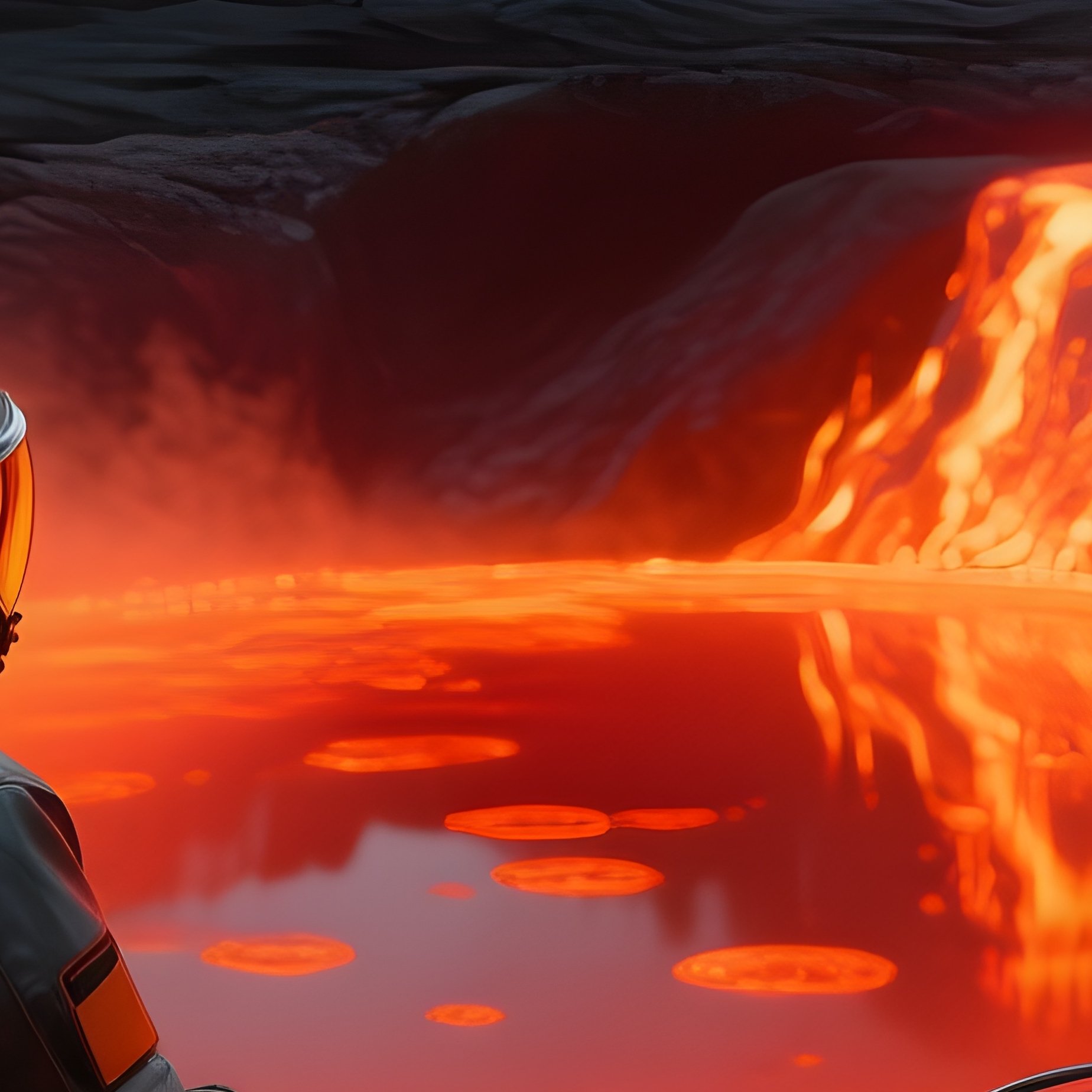 The Volcano Chaser Sitting On A Folding Chair On The Edge Of An Active Lava Lake Using The Heat Of The Magma To Power A Thermoelectric Generator For Their Server Rack - Full Resolution Quality Preview