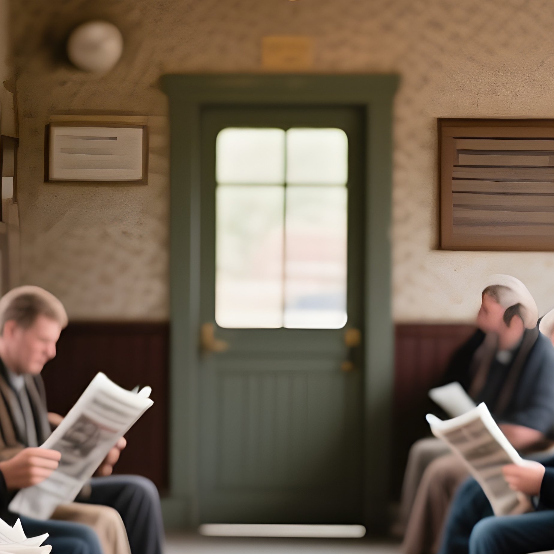 The Waiting Room A Candid Photo Of A Diverse Group Of Travelers Waiting On Wooden Benches In An Old Station Waiting Room Some Sleep On Luggage Others Read Newspapers - Full Resolution Quality Preview