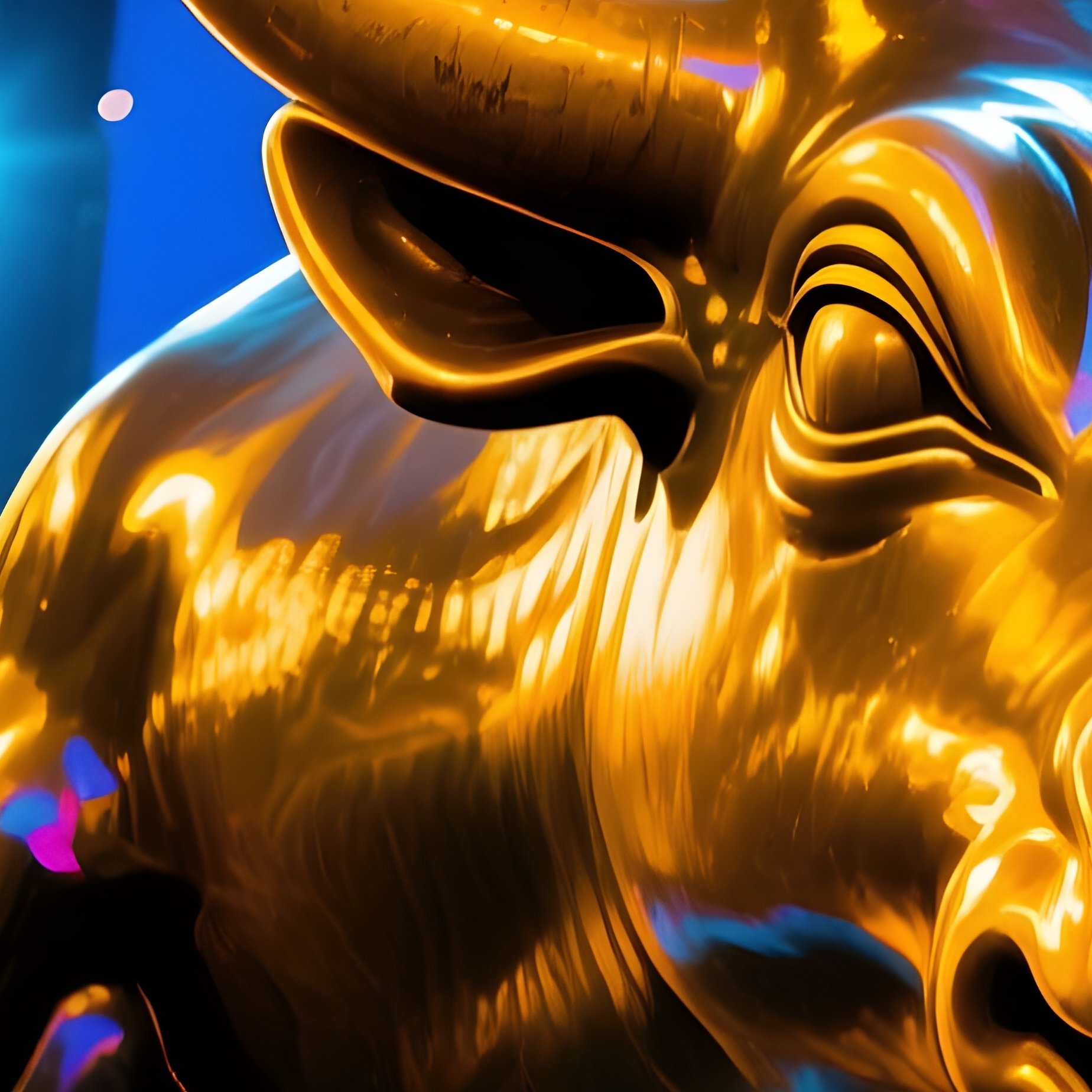 The Wall Street Bull Statue At Night Illuminated By Spotlights Alternative Art Style - Full Resolution Quality Preview