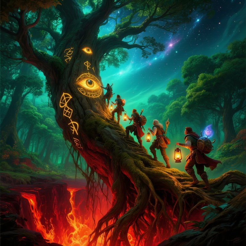 The World Tree Party Climbs Tree Connects Hell Earth Heaven