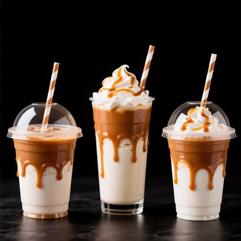 Three Caramel Flavored Beverages Caramel Drink Whipped Cream