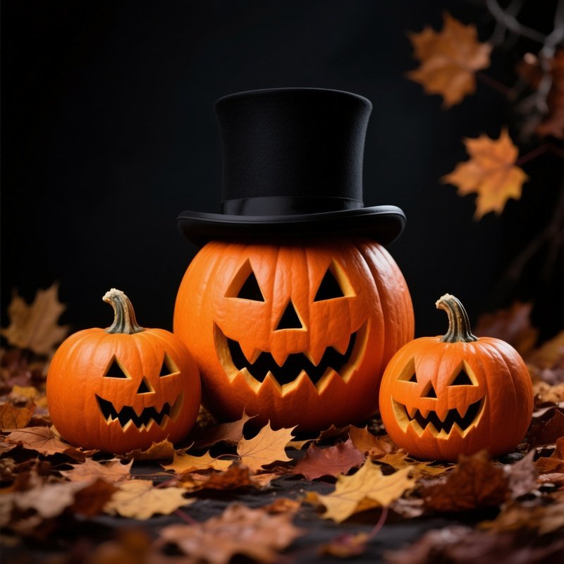 Three Carved Pumpkins Arranged Together Halloween Pumpkin