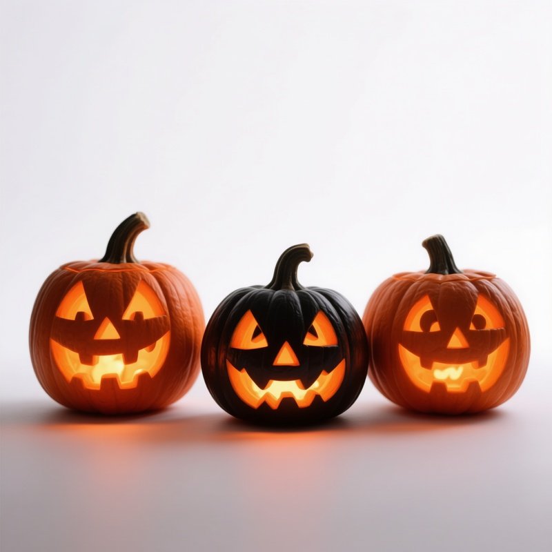 Three Carved Pumpkins Halloween Pumpkin