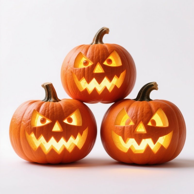 Three Carved Pumpkins Halloween Pumpkin