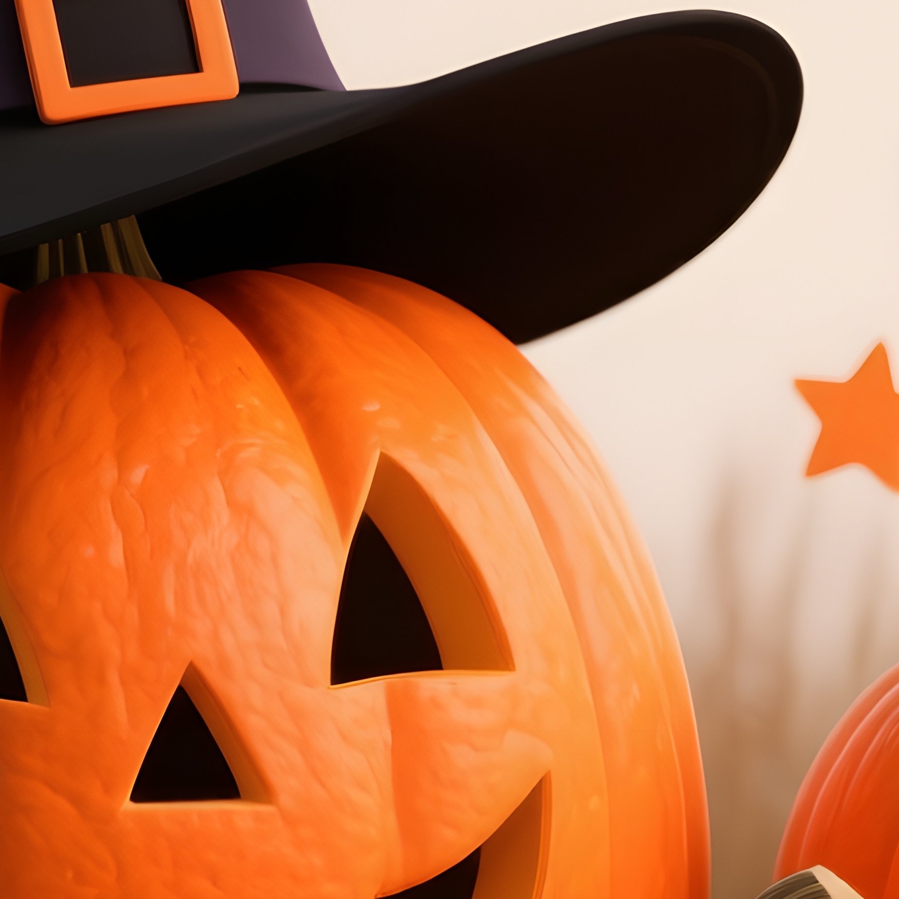 Three Carved Pumpkins With A Witchs Hat Halloween Pumpkins - Full Resolution Quality Preview
