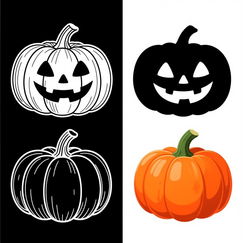 Three Different Artistic Representations Of Pumpkins Pumpkin