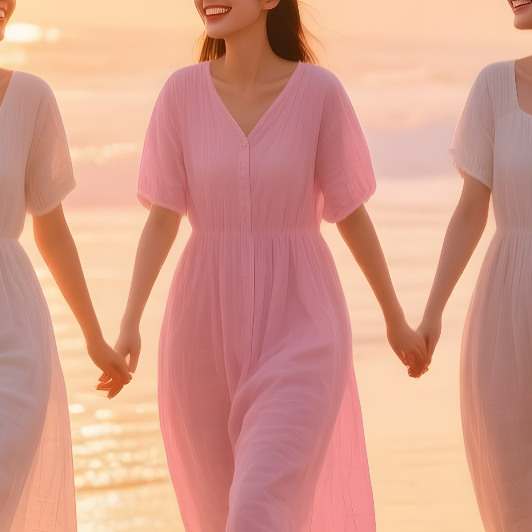 Three Friends Walking On Golden Beach - Full Resolution Quality Preview