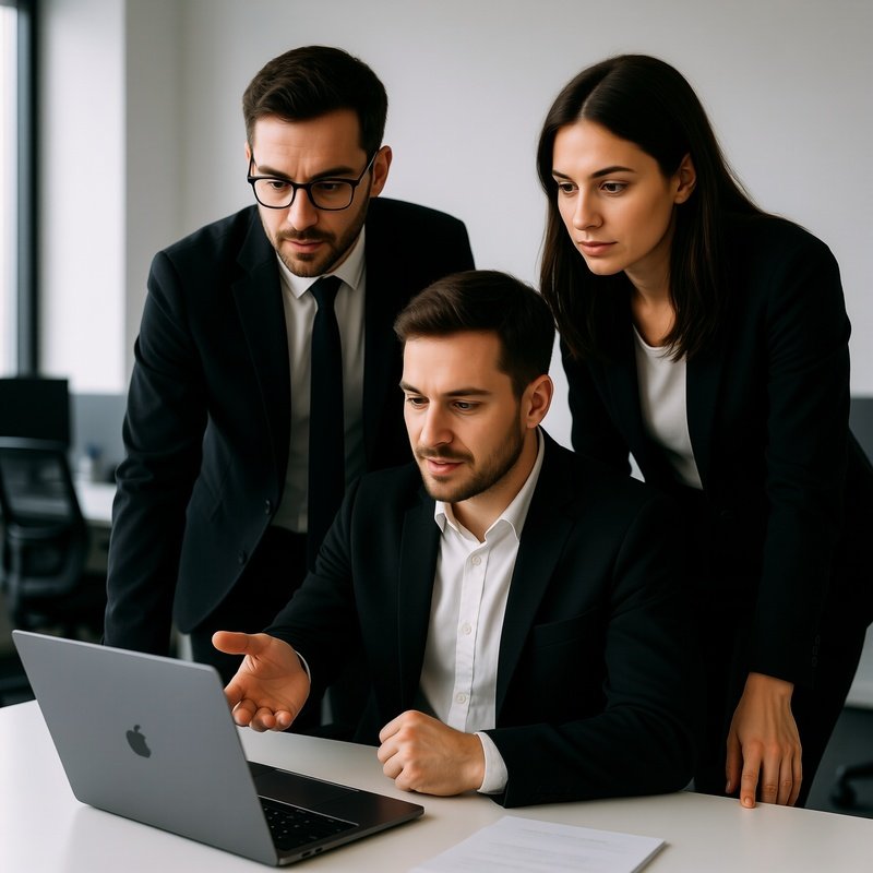 Three Individuals Collaborating Around A Laptop Collaboration