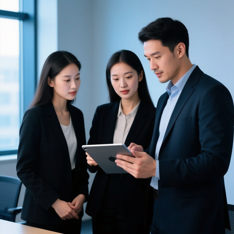 Three Individuals Collaborating On A Digital Tablet Collaboration