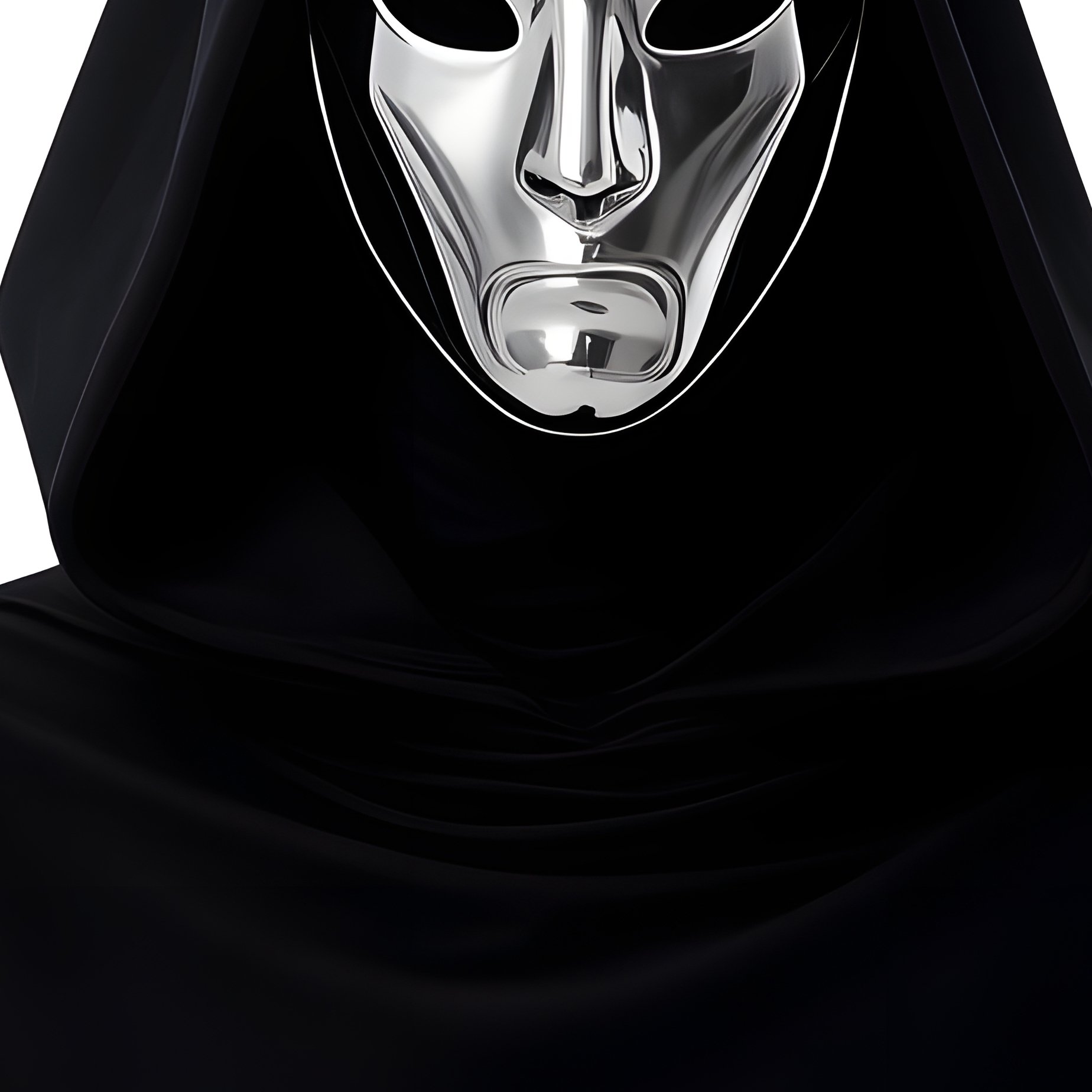 Three Individuals Wearing Black Cloaks And Metallic Masks Mystery - Full Resolution Quality Preview