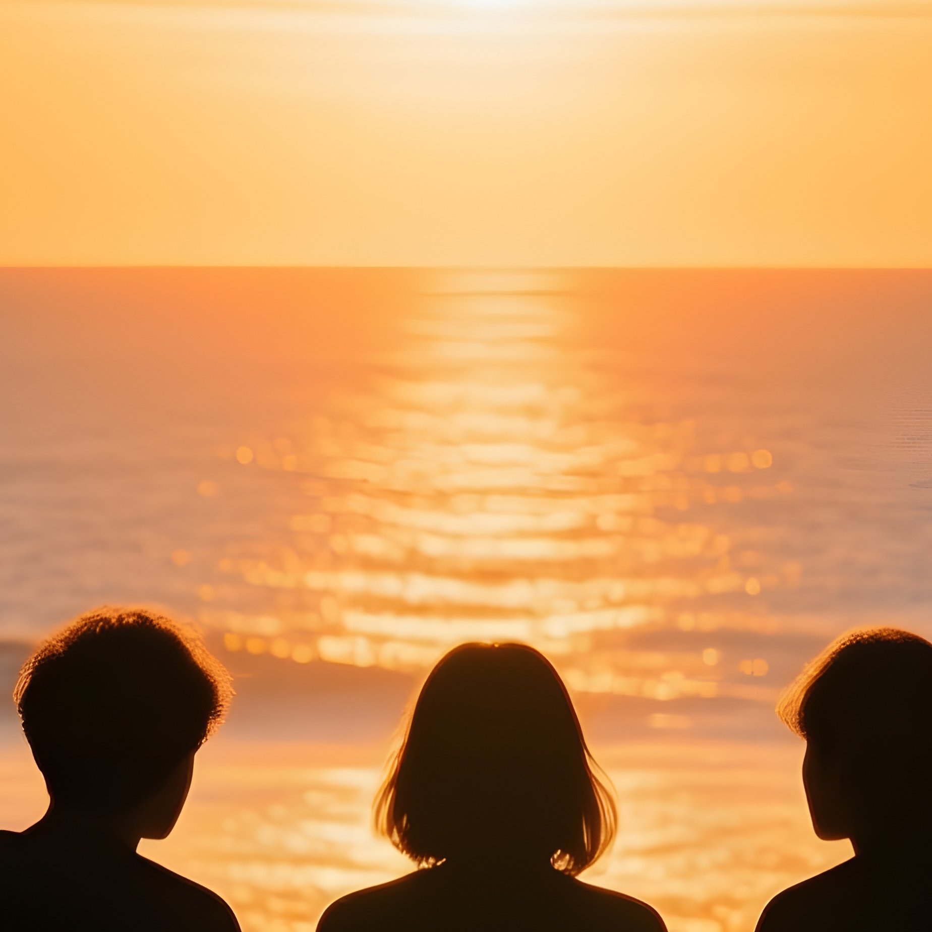 Three People Sitting On A Beach At Sunset Sunset Beach - Full Resolution Quality Preview