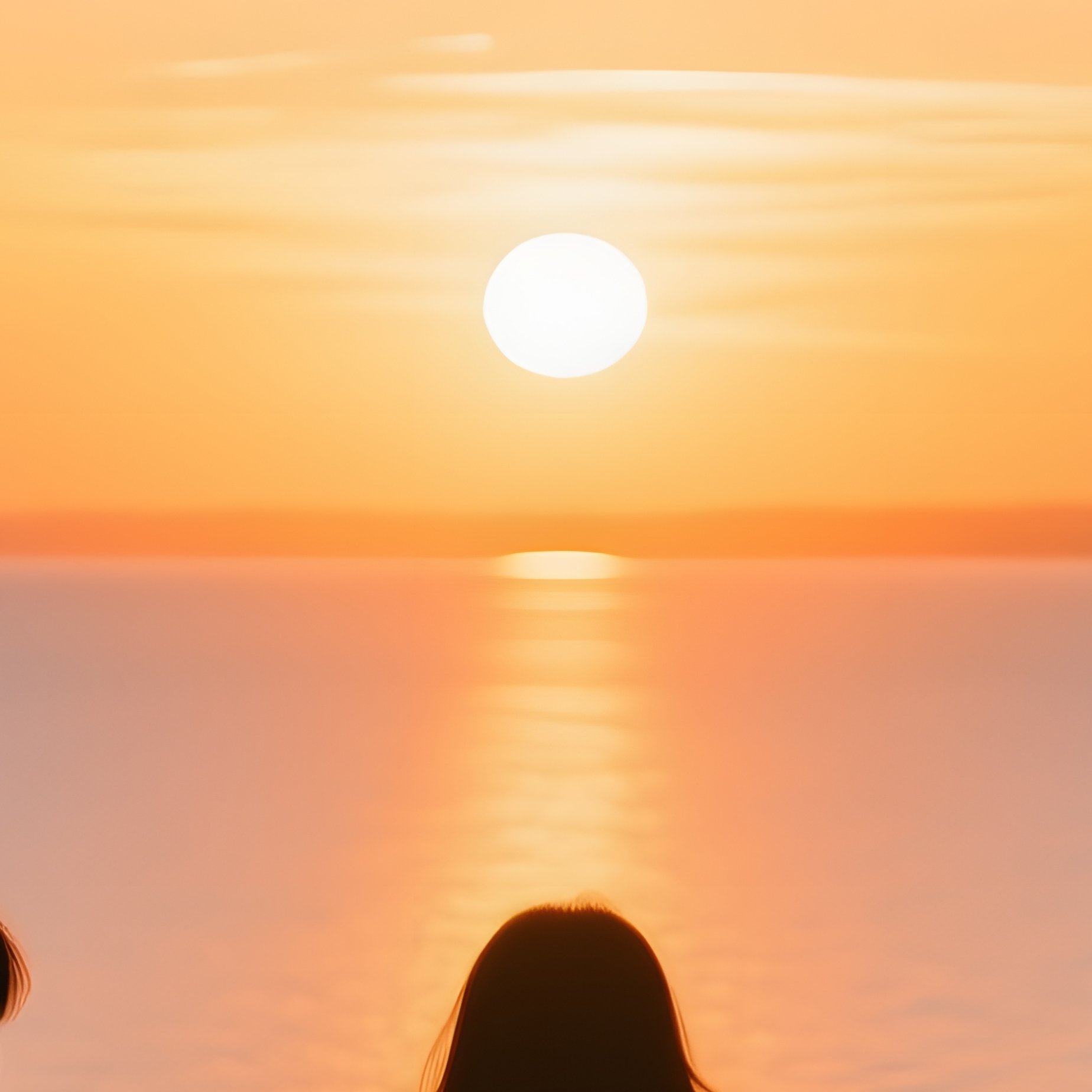 Three People Sitting Together Facing A Sunset Sunset Silhouette - Full Resolution Quality Preview