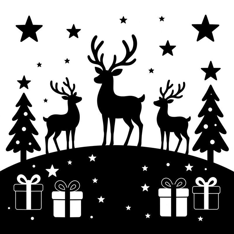 Three Reindeer In A Festive Scene Christmas Reindeer