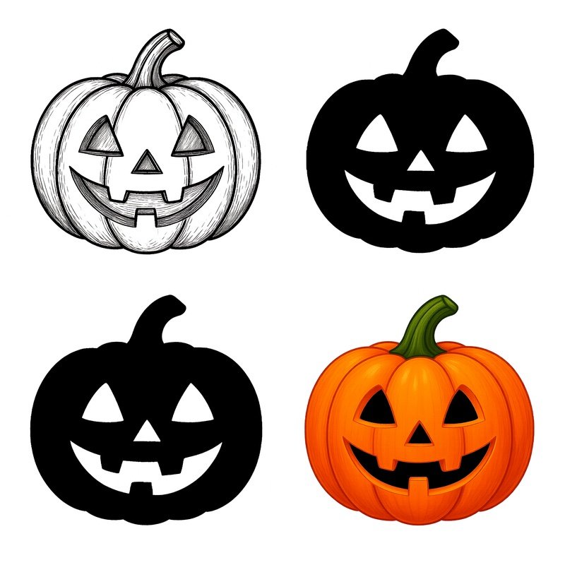 Three Variations Of A Jack O Lantern Halloween Pumpkin