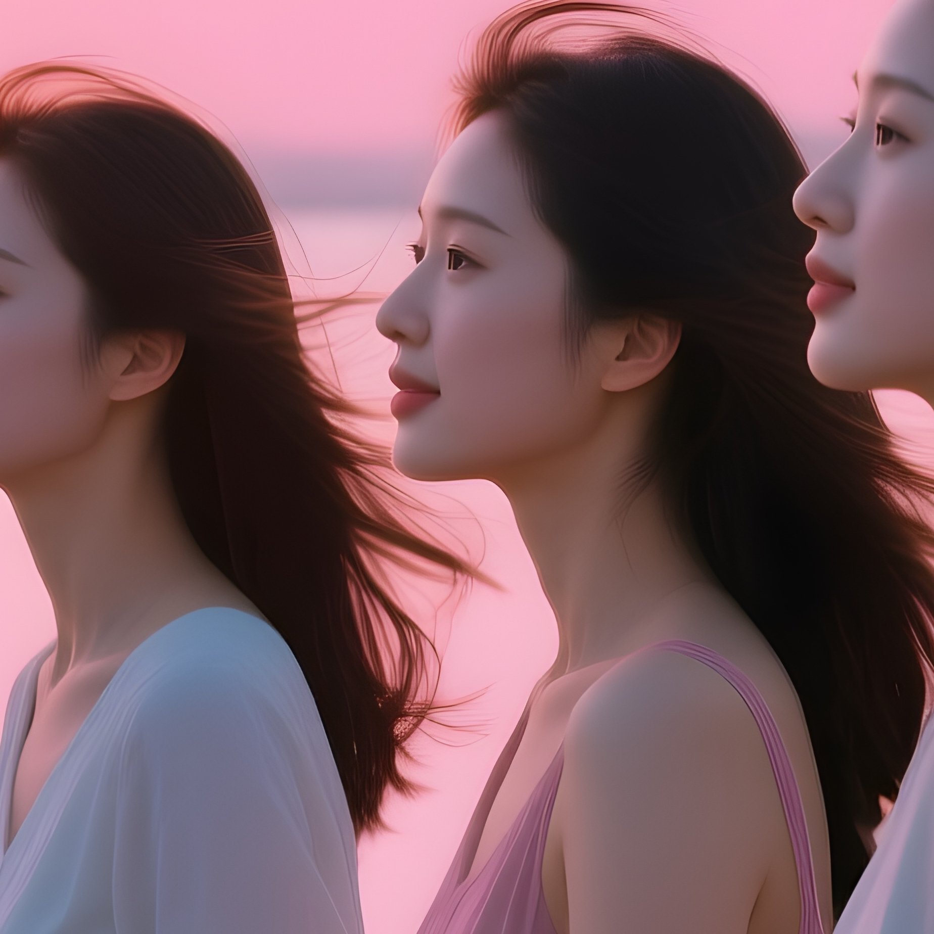 Three Women Waterfront Promenade Sunset - Full Resolution Quality Preview