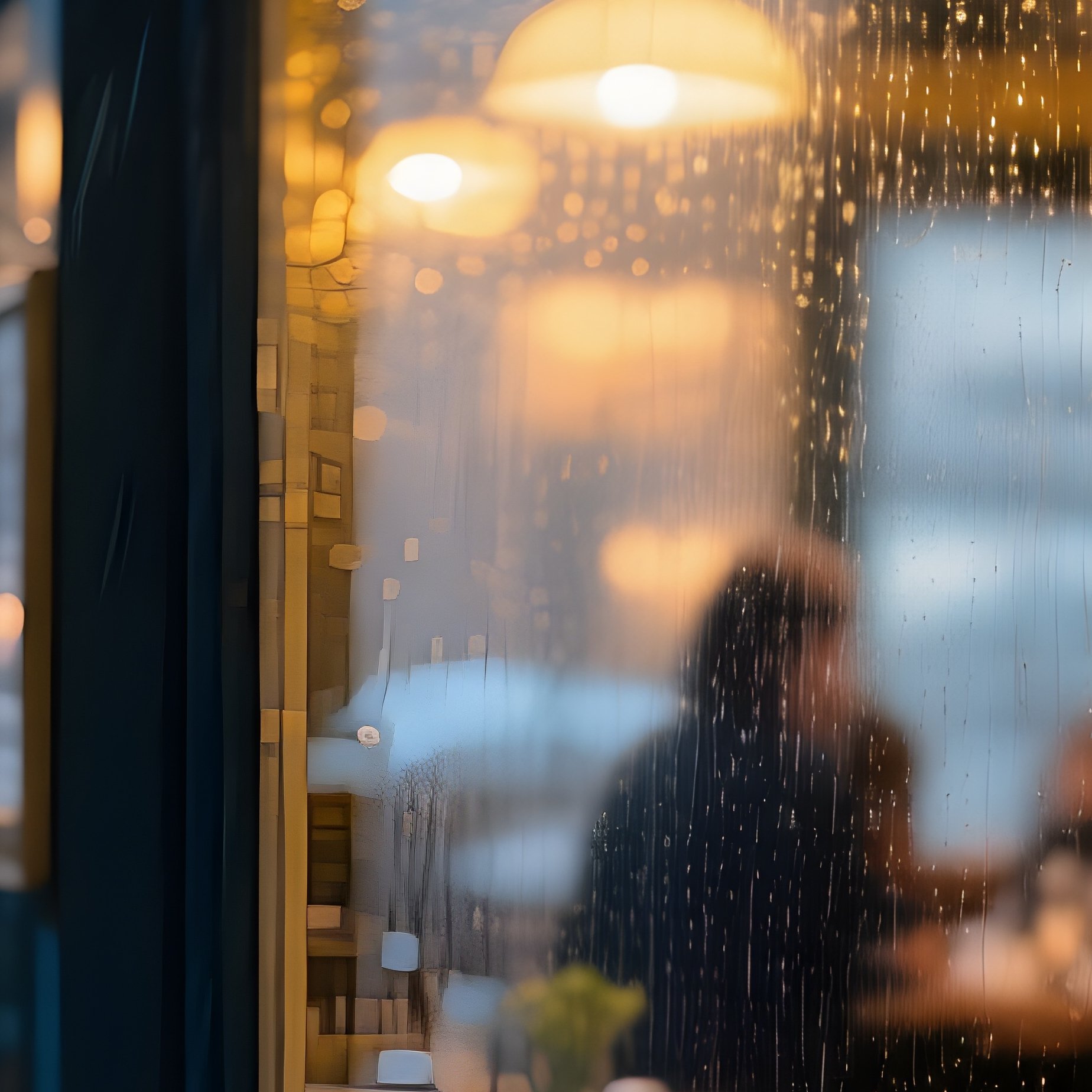 Through The Glass Warm Restaurant Rainy Night - Full Resolution Quality Preview