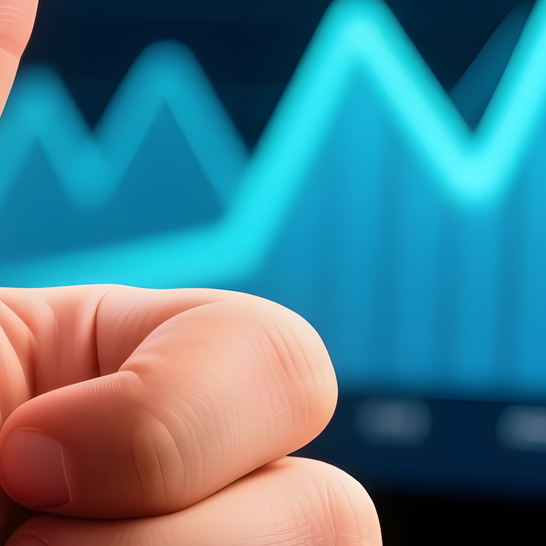 Thumbs Up: A Close Up Of A Hand Giving A Thumbs Up In Front Of A Computer Screen Displaying Rising Metrics, Representing Approval And Success. - Full Resolution Quality Preview