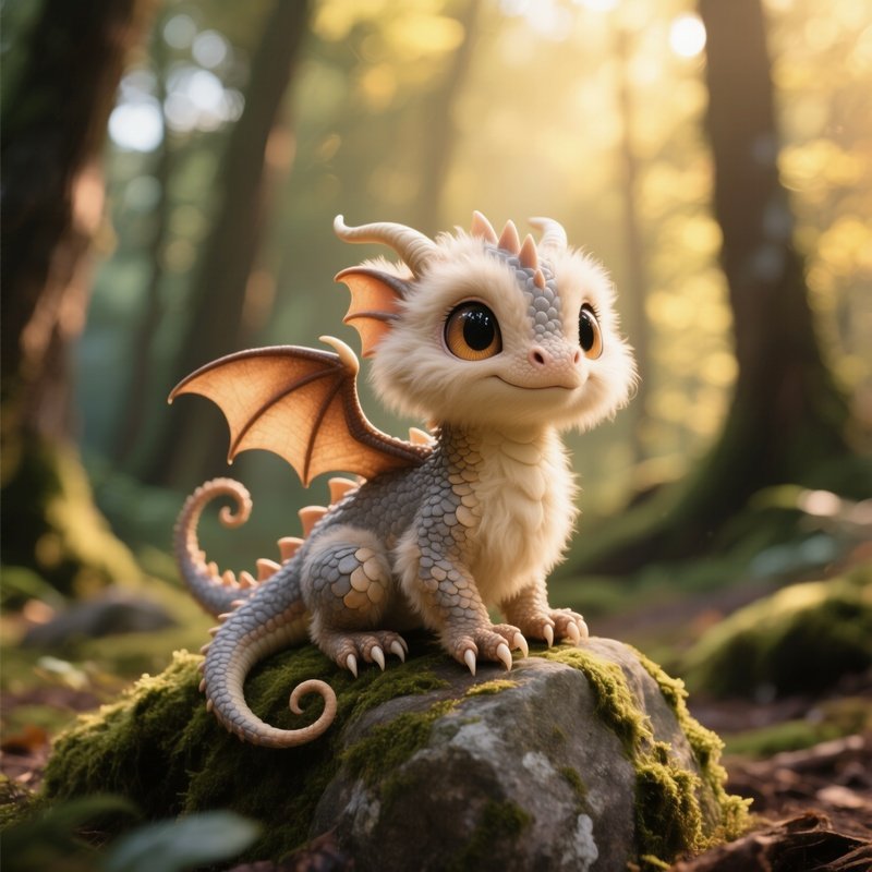 Tiny Dragon With Fluffy Fur Instead Of Scales