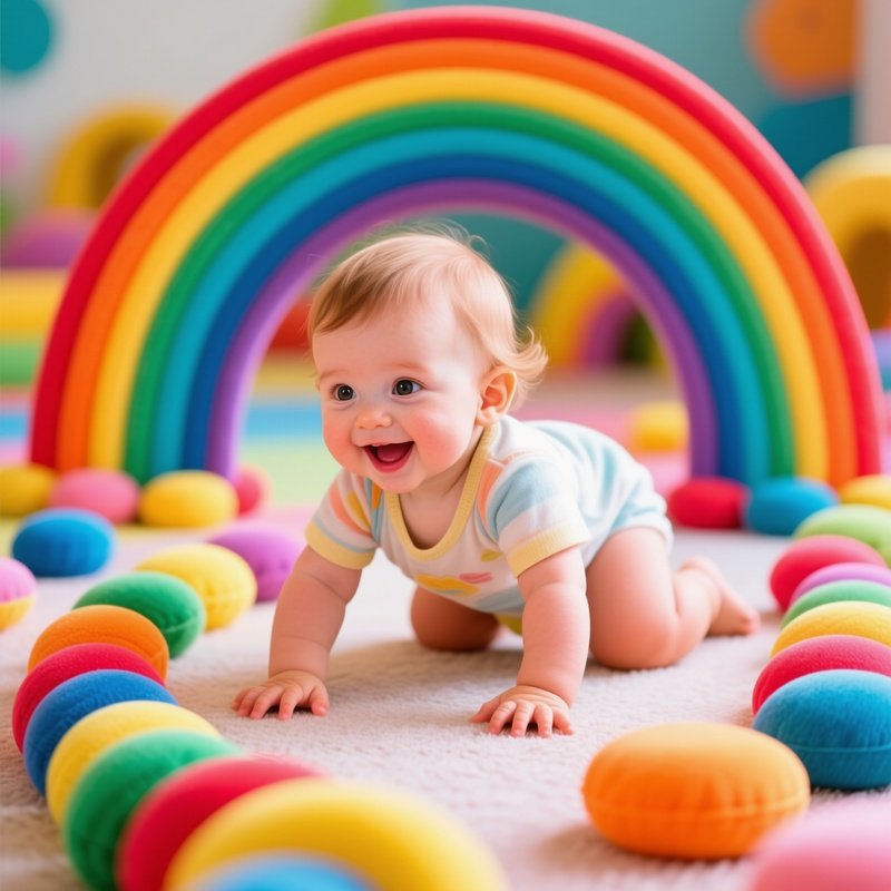 Toddler Crawling Through Rainbow Obstacle Course